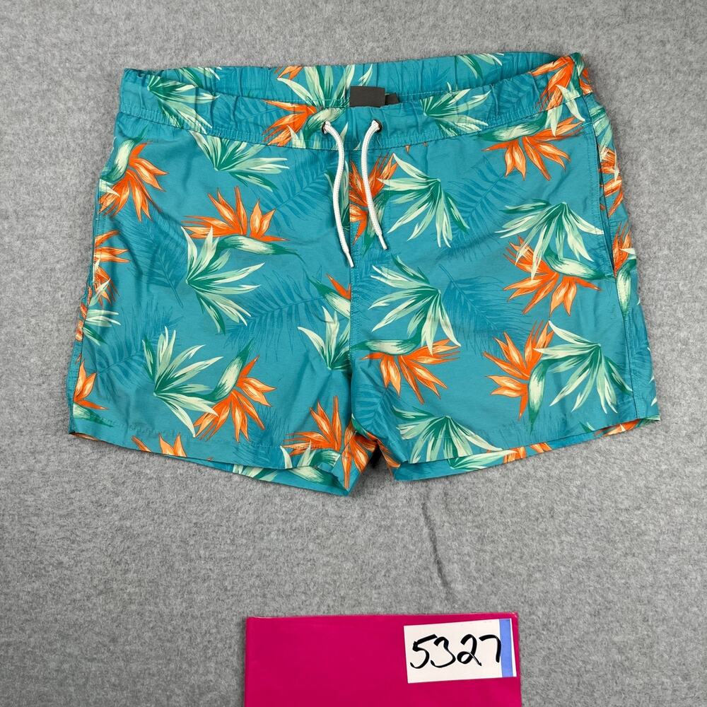Asos Swim Trunks Mens Medium Teal Hawaiian Lined Draw String Bathing Suit Mens